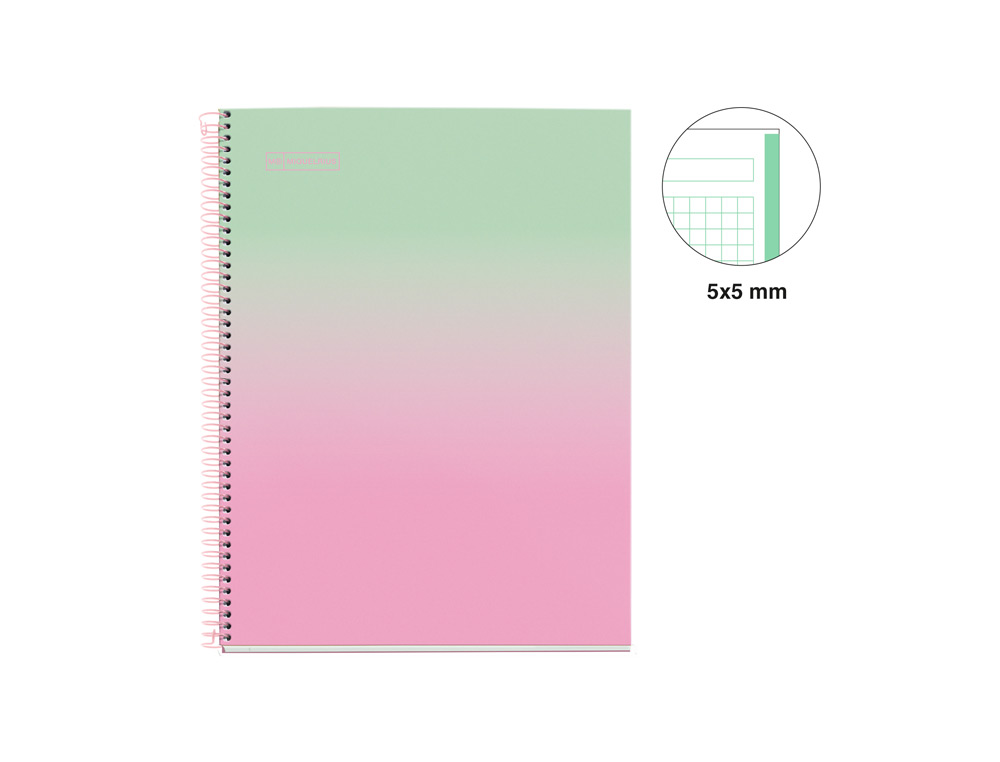 Caderno Espiral Miquelrius A4 Quadriculado 80 folhas 90 gr gradient rosa verde menta ( Imagem 2 de 6 ) - Preview