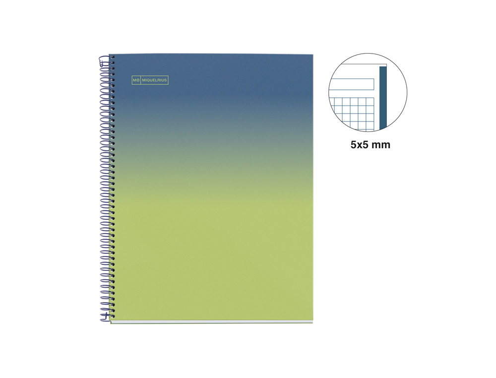 Caderno Espiral Miquelrius A4 Quadriculado 80 folhas 90 gr gradient azul/limão ( Imagem 2 de 6 ) - Preview