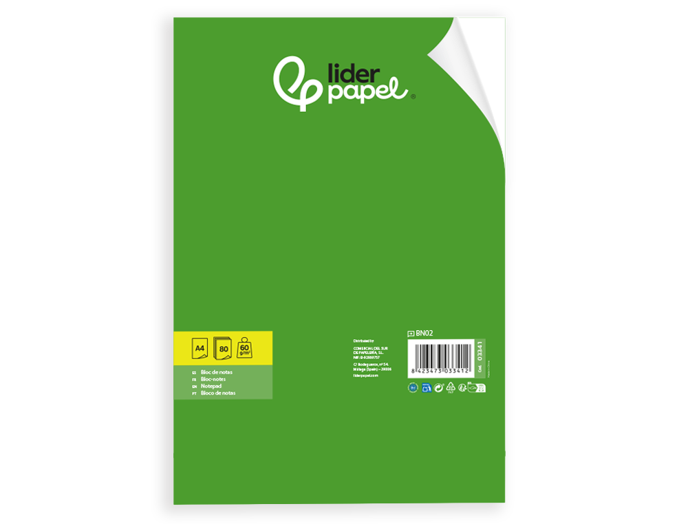 Bloco de Apontamentos Liderpapel Din A4 80 F Liso ( Imagem 3 de 16 ) - Preview
