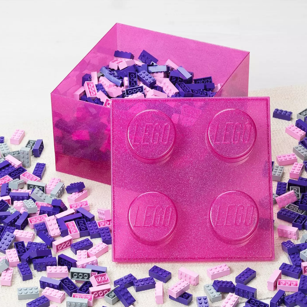 LEGO® Caixa de Arrumação 2x2 | Rosa Translúcido | Glitter | 250x250x180 mm | Empilhável ( Imagem 2 de 5 ) - Preview