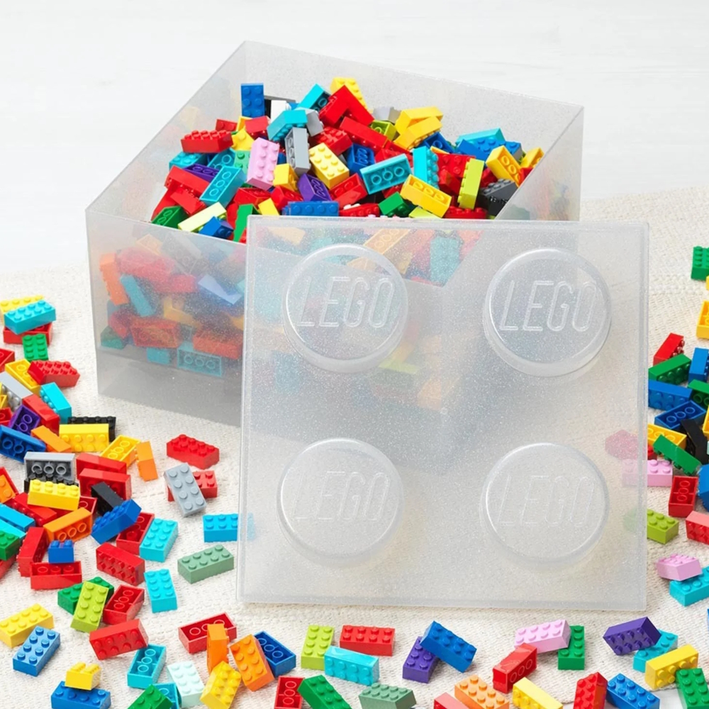 LEGO® Caixa de Arrumação 2x2 | Branco Translúcido | Glitter | 250x250x180 mm | Empilhável ( Imagem 2 de 5 ) - Preview