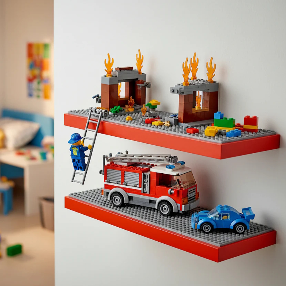 LEGO® Floating Shelf with Building Bases | Red | 380x150x25 mm ( Imagem 2 de 5 ) - Preview