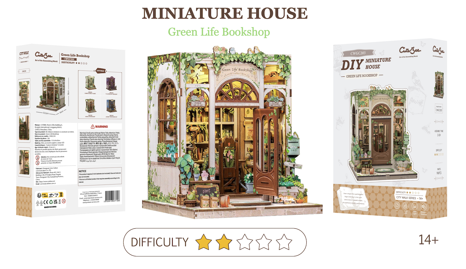 MINIATURE HOUSE - DIY - Green Life Bookshop - 196pc + LED Light ( Imagem 4 de 4 ) - Preview