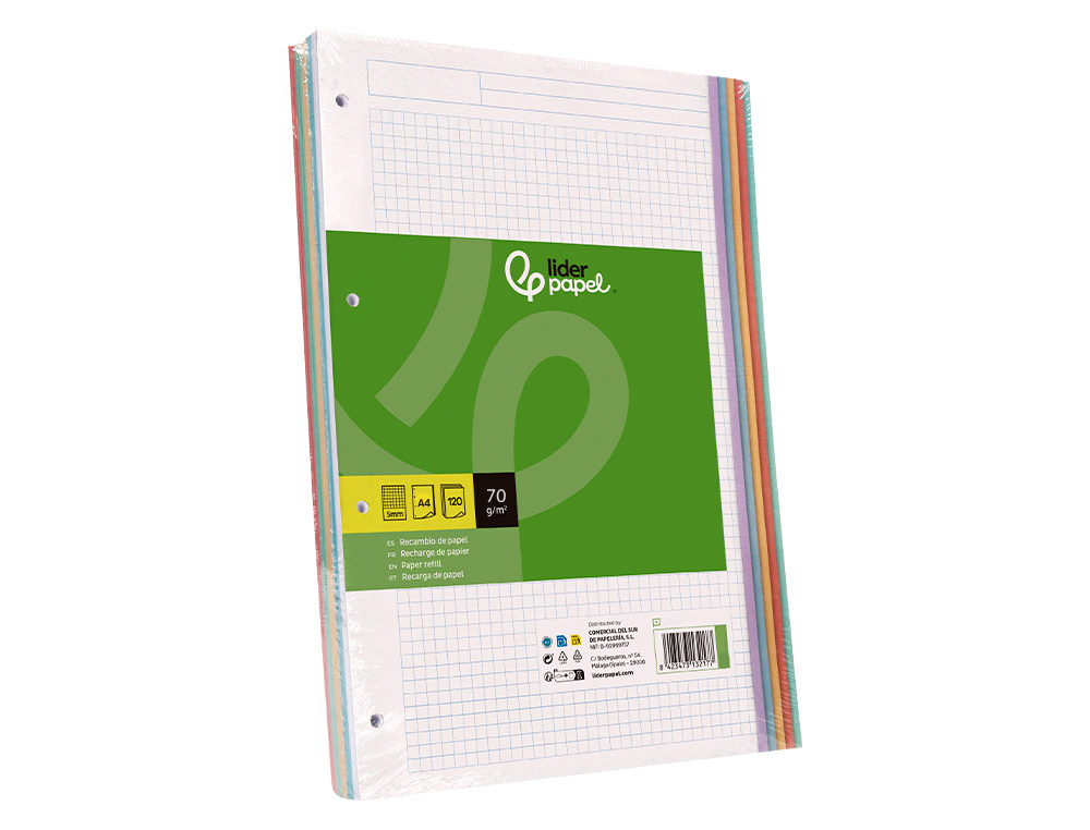 Recarga liderpapel din a5 120+20 f quadriculado 5 mm 6 furos sem margem bandas 5 cores papel 70 gr ( Imagem 5 de 11 ) - Preview