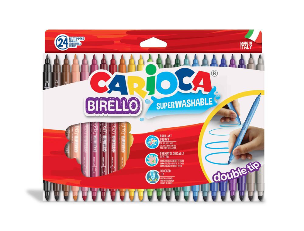 Canetas de Feltro laváveis Carioca birello 2 pontas com 24 cores ( Imagem 3 de 5 ) - Preview