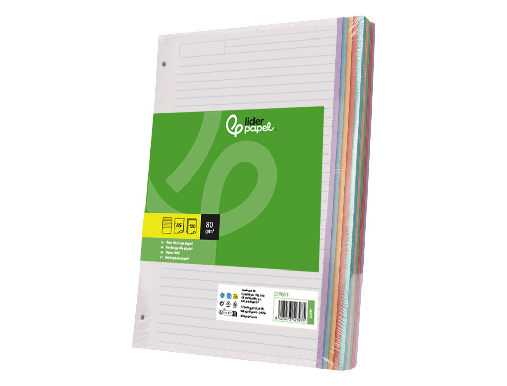 Recarga liderpapel din a5 120+20 f horizontal 6 furos sem margem bandas 5 cores papel 70 gr ( Imagem 4 de 6 ) - Preview