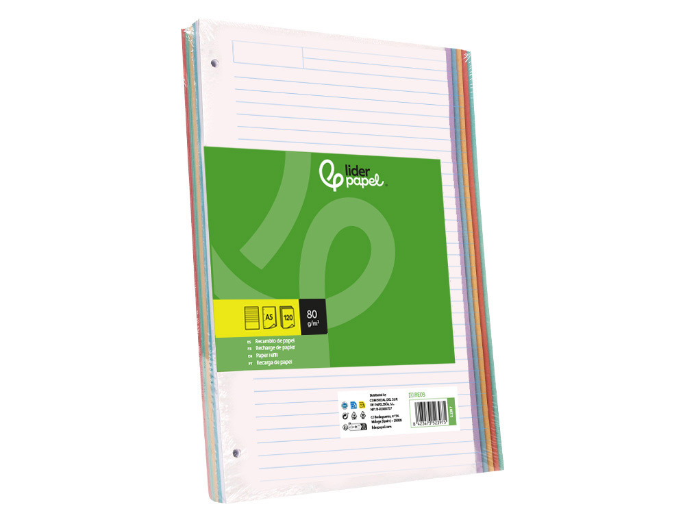Recarga liderpapel din a5 120+20 f horizontal 6 furos sem margem bandas 5 cores papel 70 gr ( Imagem 5 de 6 ) - Preview