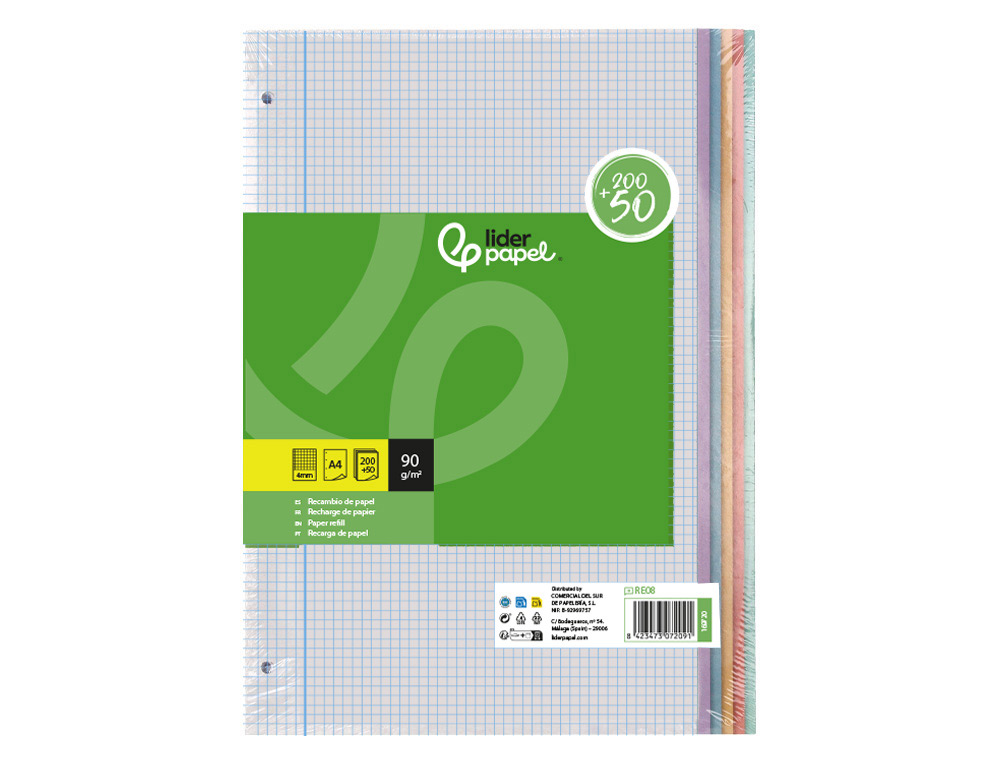 Recarga liderpapel a4 200+50 folhas 90 gr quadricula 4 mm com margem 4 furos ( Imagem 2 de 12 ) - Preview