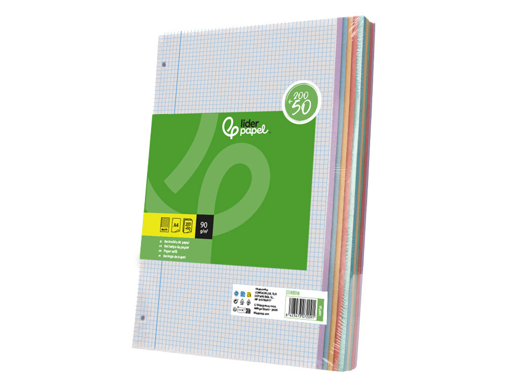 Recarga liderpapel a4 200+50 folhas 90 gr quadricula 4 mm com margem 4 furos ( Imagem 4 de 12 ) - Preview