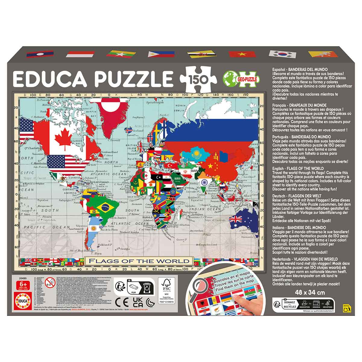Puzzle Educa 150 Peças Bandeiras Do Mundo 20480 ( Imagem 3 de 4 ) - Preview