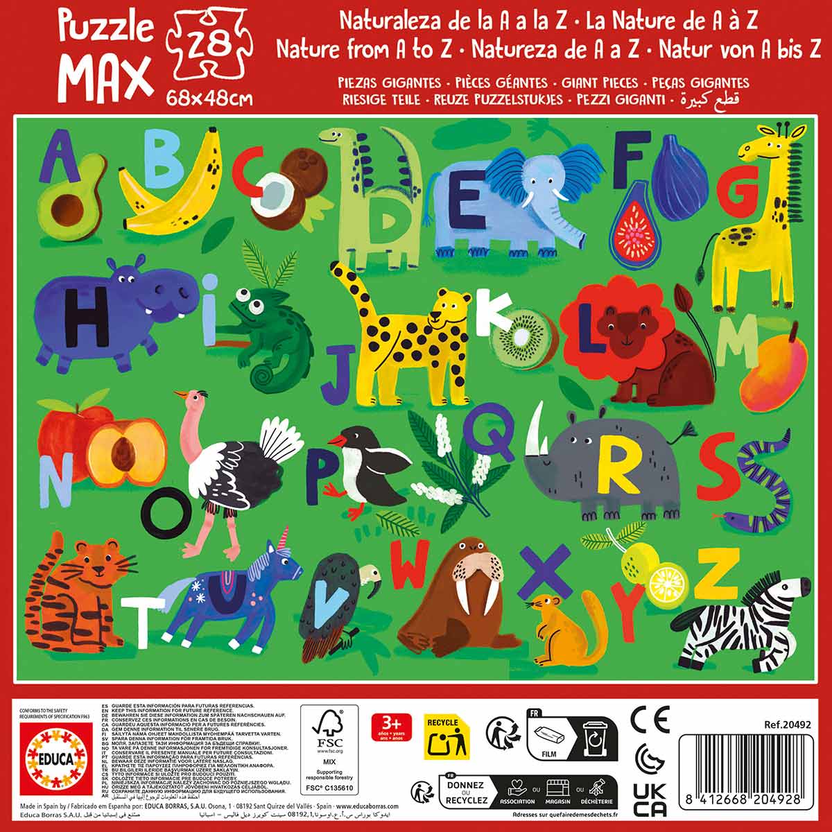 Puzzle Educa Max 28 Peças Alfabeto, Frutas E Animais 20492 ( Imagem 3 de 3 ) - Preview