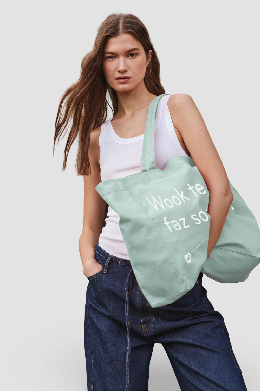 Tote bag oversized verde - “Wook te faz sorrir?” ( Imagem 3 de 3 ) - Preview