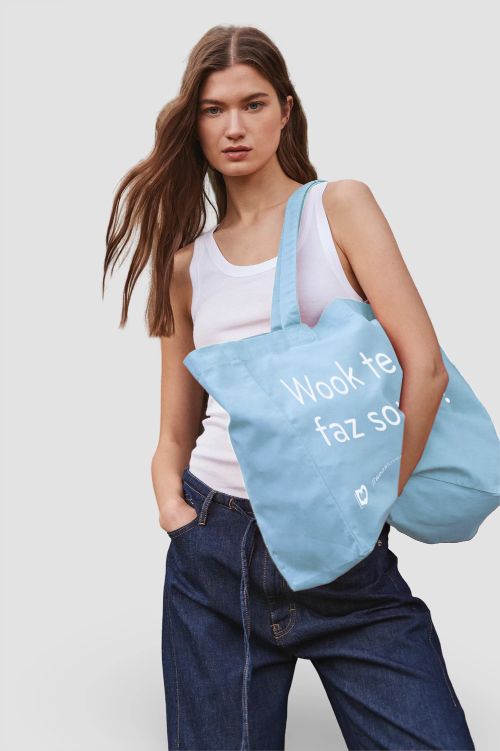 Tote bag oversized azul - “Wook te faz sorrir?” ( Imagem 3 de 3 ) - Preview