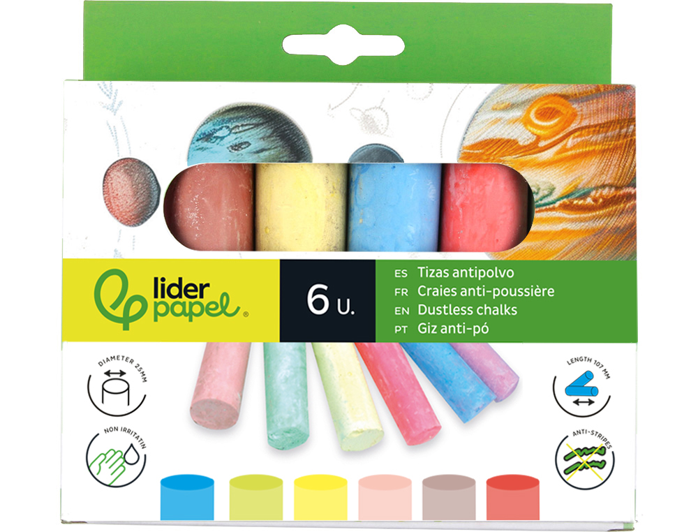 Giz para chao liderpapel cores sortidas caixa 6 unidades ( Imagem 3 de 11 ) - Preview