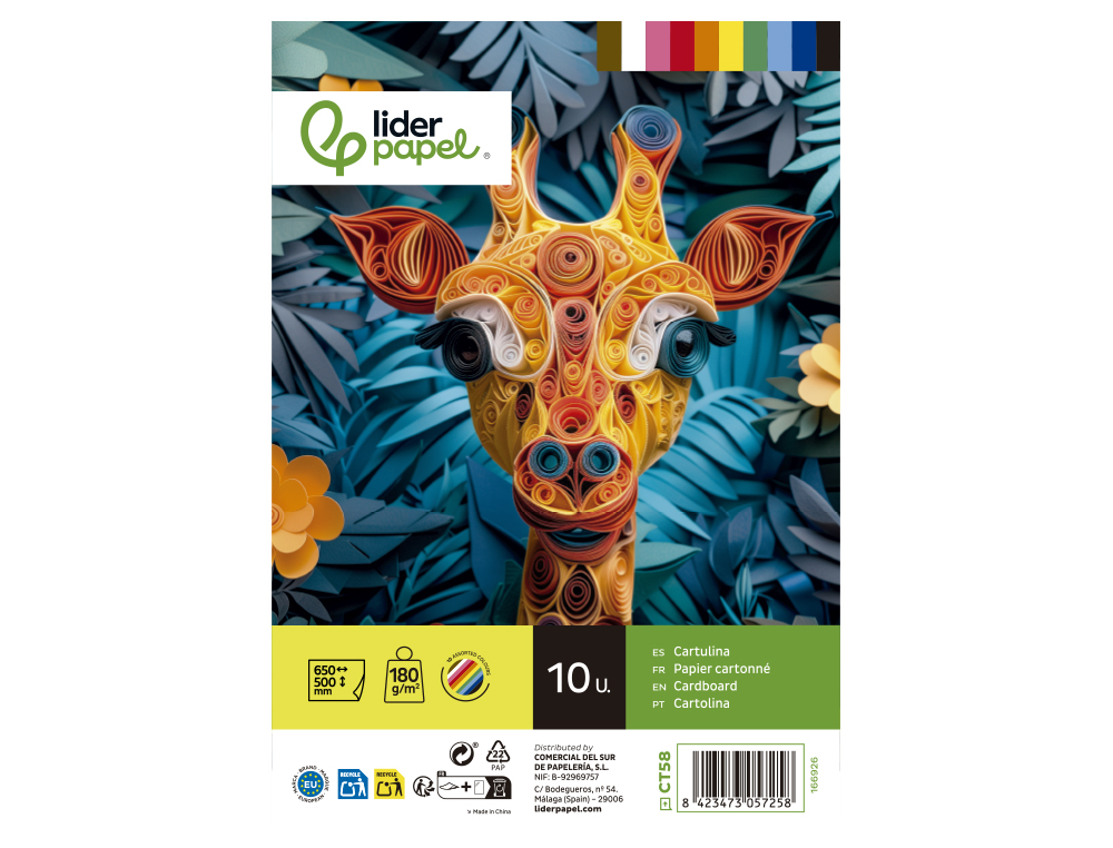 Cartolina liderpapel 50x65 cm 180 gr 10 cores sortidas pack de 10 unidades ( Imagem 3 de 13 ) - Preview