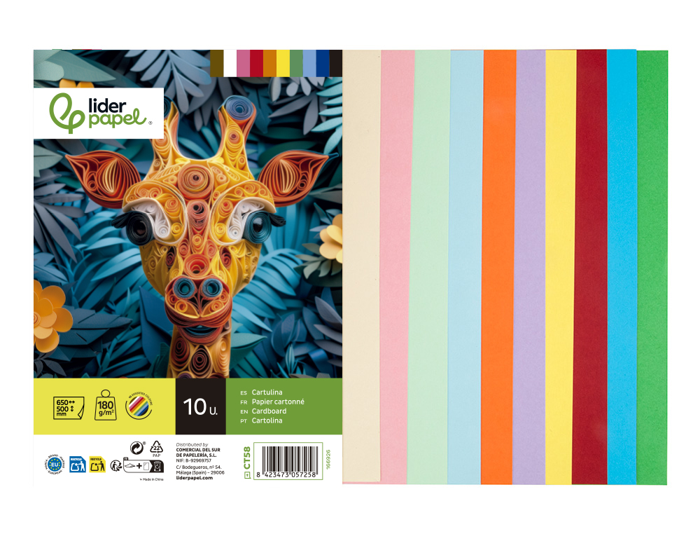 Cartolina liderpapel 50x65 cm 180 gr 10 cores sortidas pack de 10 unidades ( Imagem 5 de 13 ) - Preview