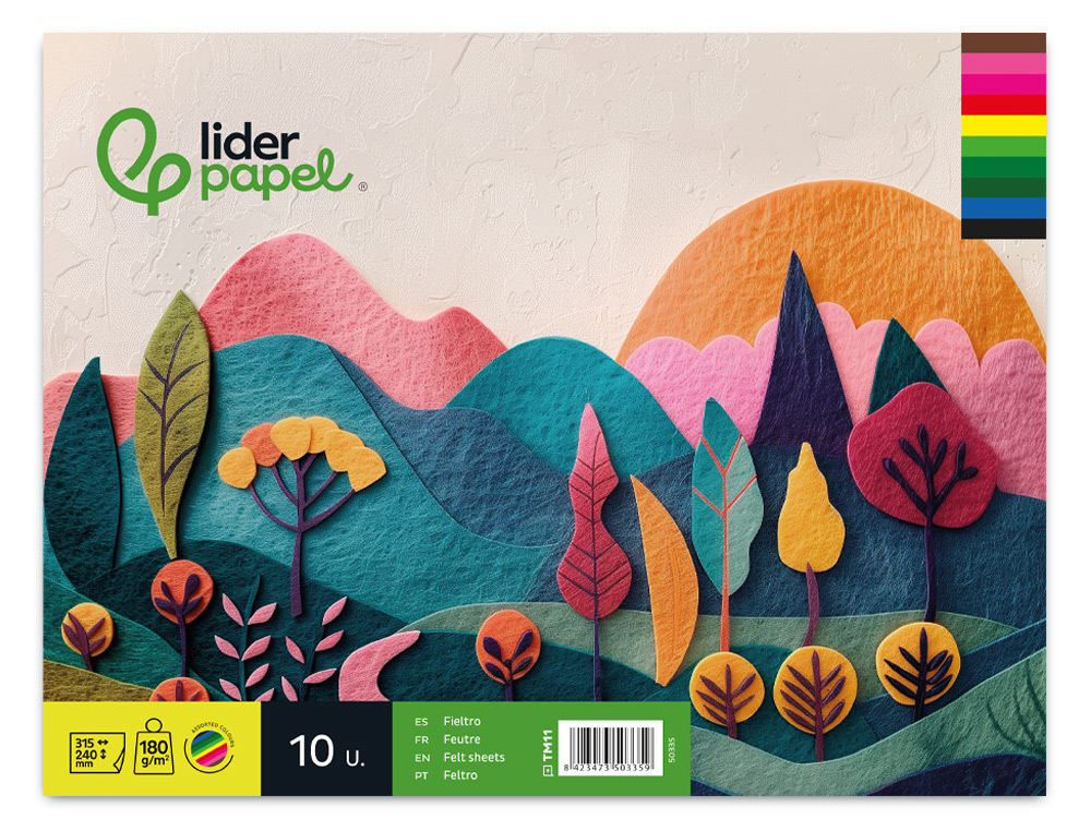 Bloco trabalhos manuais liderpapel feltro 210x297mm 10 f 180 gr cores sortidas (5 unidades) ( Imagem 4 de 10 ) - Preview