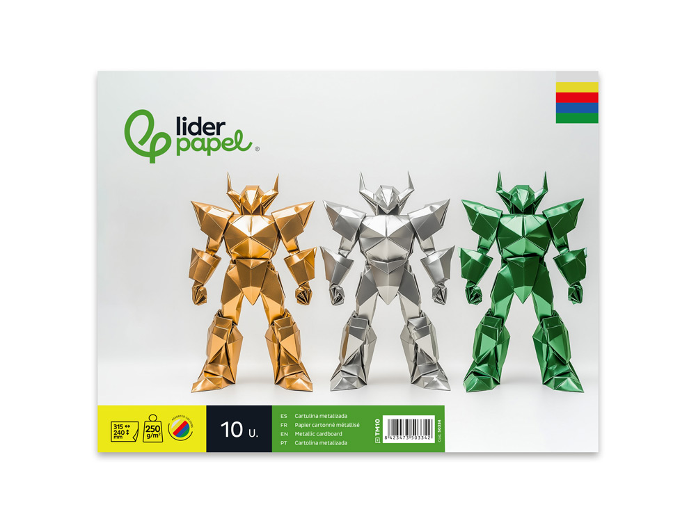 Bloco de trabalhos Liderpapel. Cartolina metalizada. 10 folhas, cores sortidas. 210 x 297 mm ( Imagem 3 de 7 ) - Preview