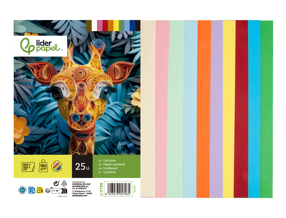 Cartolina liderpapel 50x65 cm 180 gr 25 cores sortidas pack de 25 unidades ( Imagem 5 de 13 ) - Preview