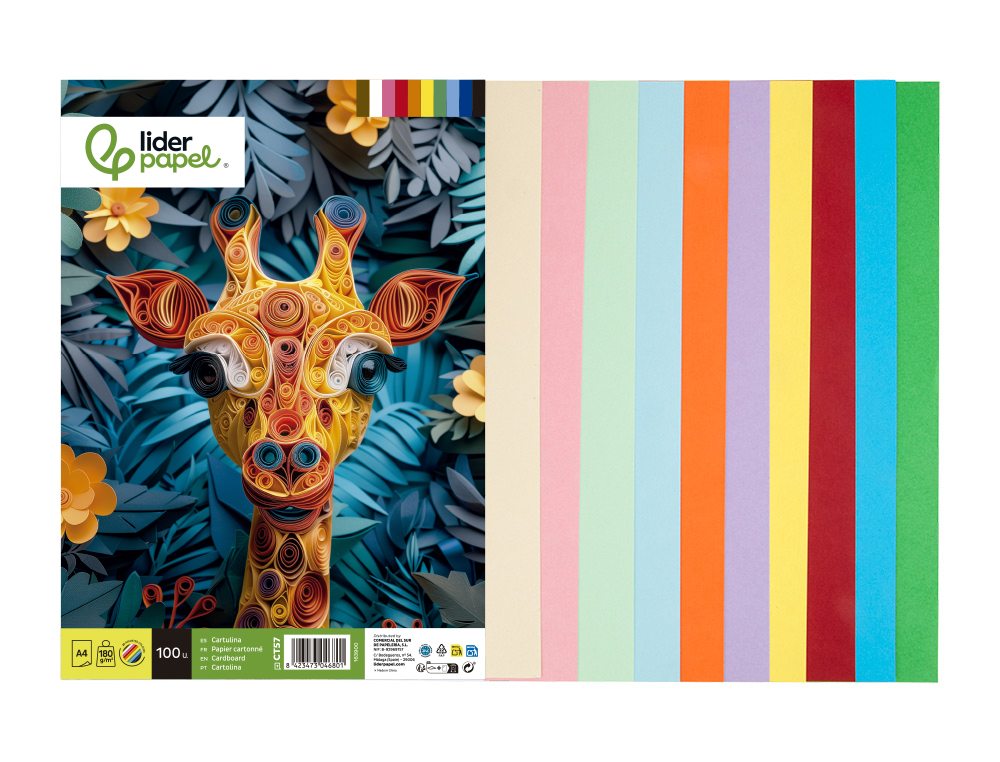 Cartolina liderpapel a4 180g/m2 25 cores sortidas pack de 100 folhas ( Imagem 5 de 15 ) - Preview