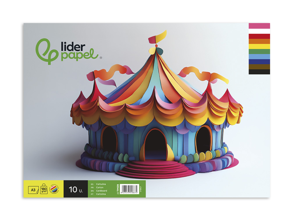 Bloco de trabalhos manuais em cartolina A3 Liderpapel 10 folhas 180g várias cores ( Imagem 3 de 14 ) - Preview