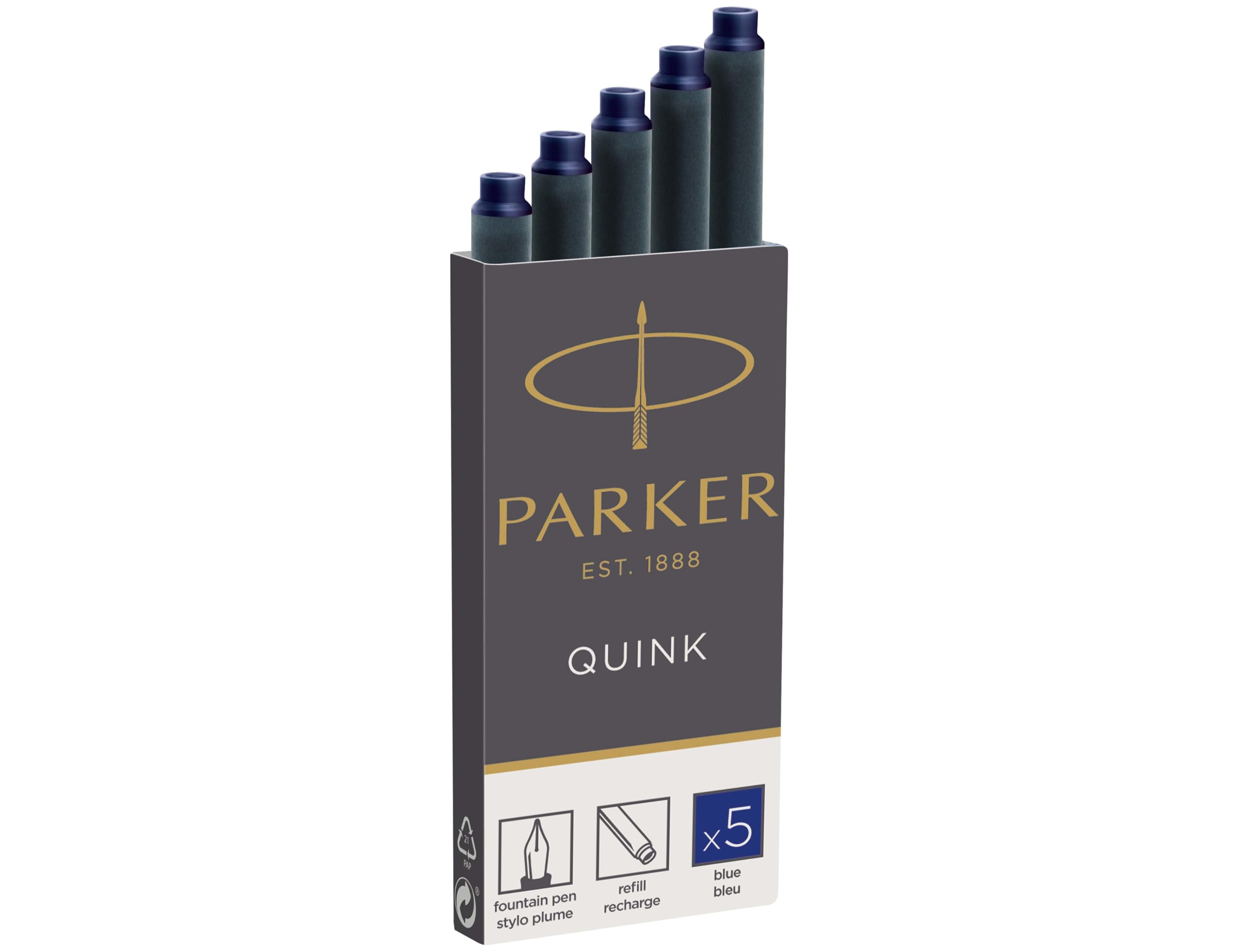 Caixa com 5 cartuchos de tinta azulpara todos os modelos decanetas da parker ( Imagem 3 de 3 ) - Preview