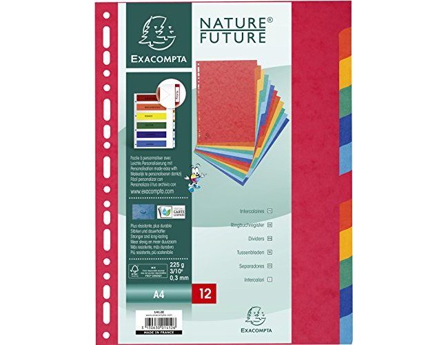 Separador Exacompta em Cartolina - Conjunto de 12 de Cores Diferentes, Din A4, Multiperfurado ( Imagem 3 de 3 ) - Preview