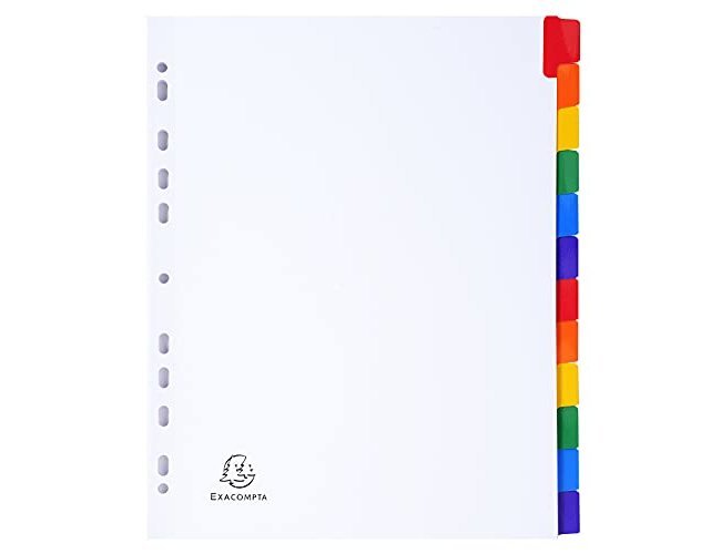 Separador exacompta cartolina branco conjunto de 12 separadores pestanas coloridas a4+ multiperfurado ( Imagem 4 de 6 ) - Preview