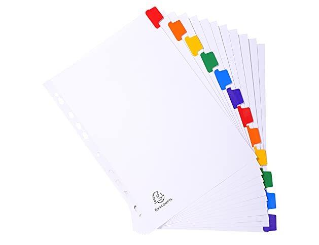 Separador exacompta cartolina branco conjunto de 12 separadores pestanas coloridas a4+ multiperfurado ( Imagem 5 de 6 ) - Preview
