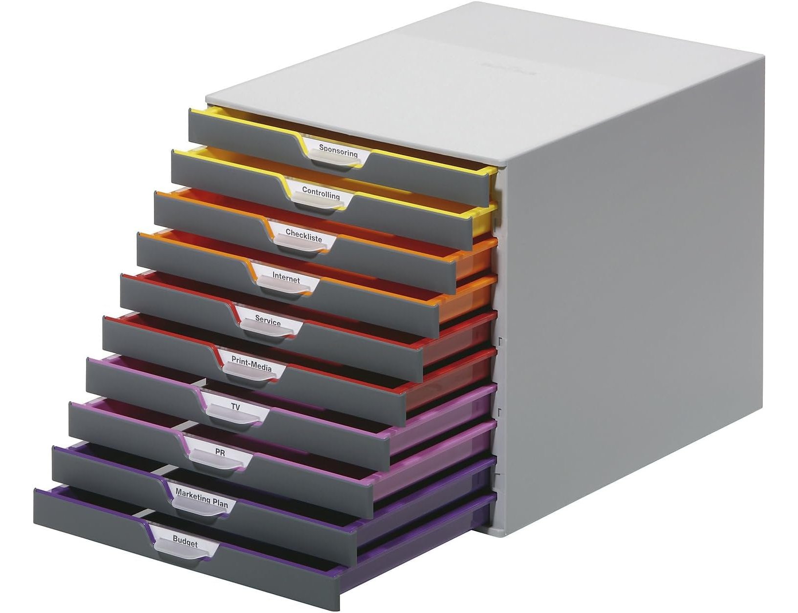 Bloco classificador de secretaria durable varicor empilhaveis 10 gavetas plastico 292x280x356 mm ( Imagem 3 de 10 ) - Preview