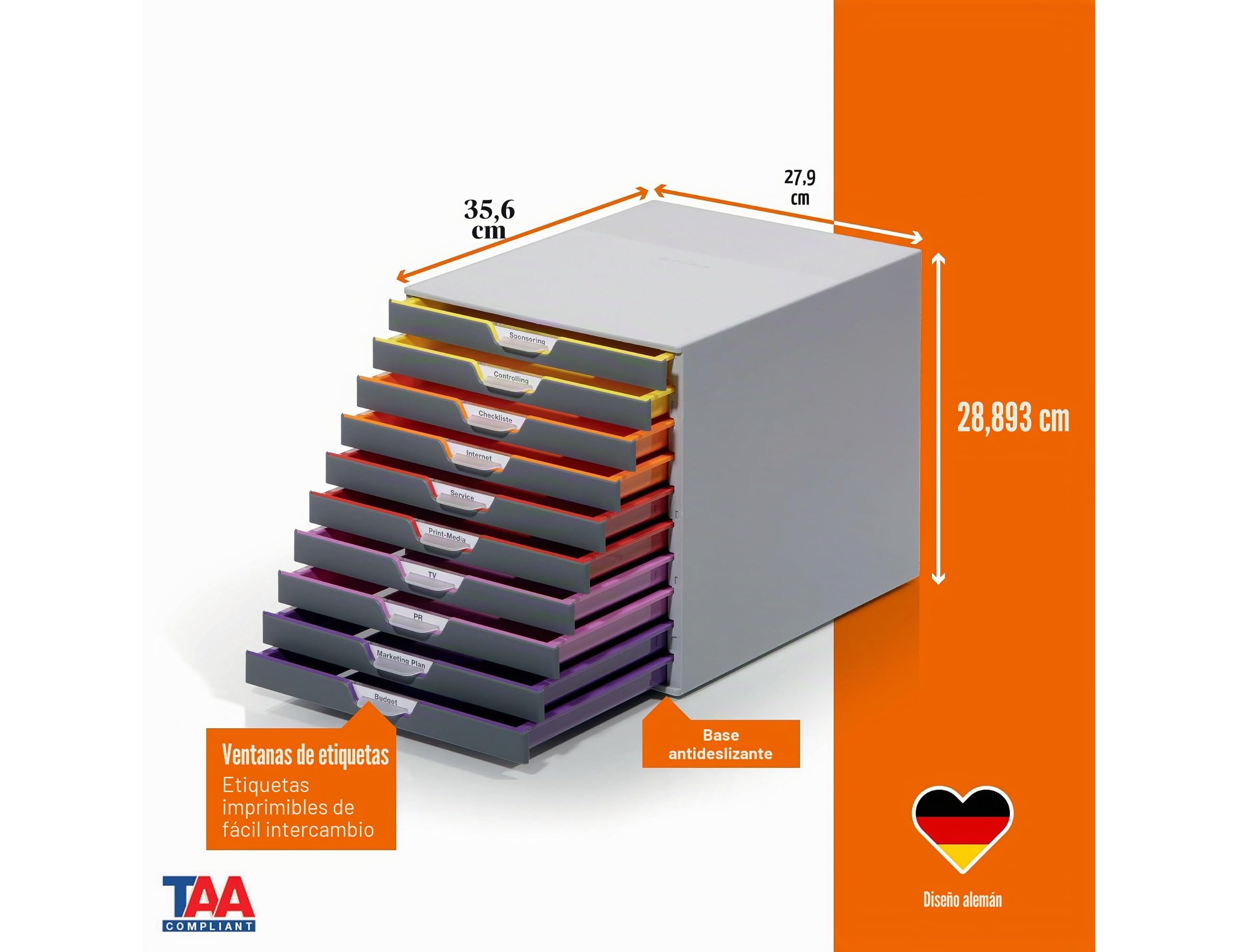 Bloco classificador de secretaria durable varicor empilhaveis 10 gavetas plastico 292x280x356 mm ( Imagem 4 de 10 ) - Preview