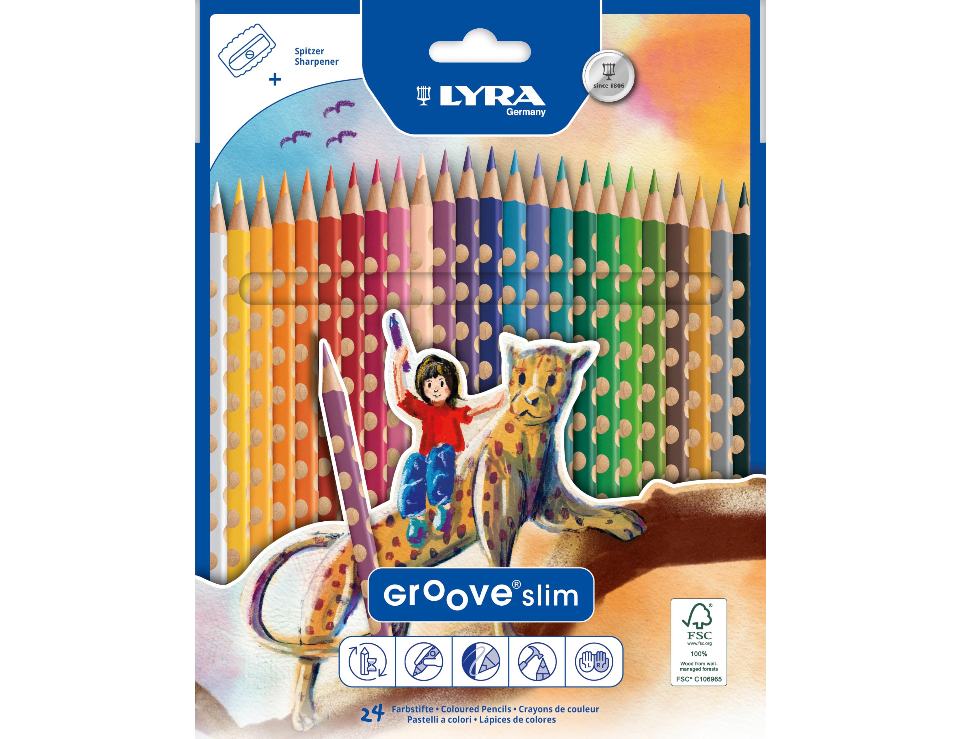 Lapis de cores lyra groove slim triangular minas de 3,3 mm caixa de 24 cores + apara lapis ( Imagem 4 de 4 ) - Preview