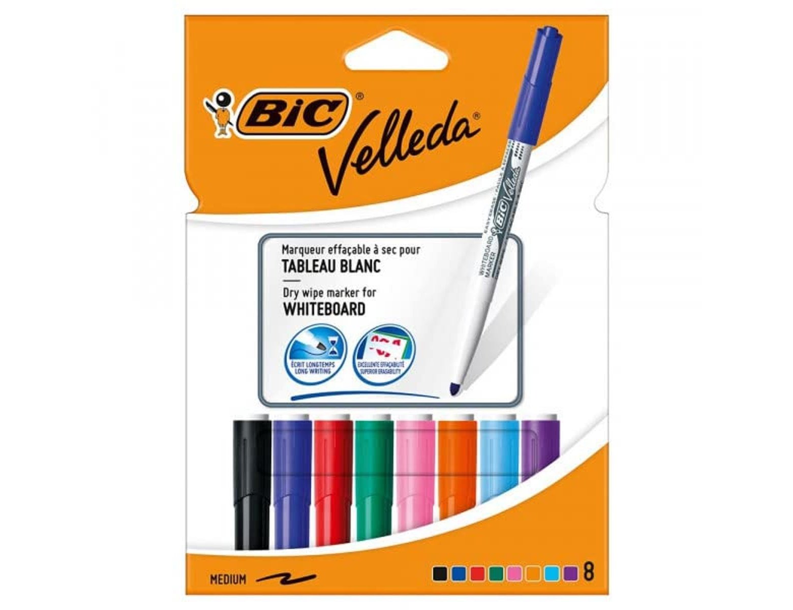 Marcador bic velleda para quadro ponta redonda 2 mm bolsa de 8 unidades cores sortidas ( Imagem 3 de 3 ) - Preview