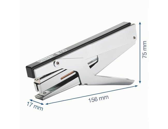 E10 lever-operated quick stapler, chrome/black, 15-sheet capacity, uses #10 staples. ( Imagem 5 de 6 ) - Preview