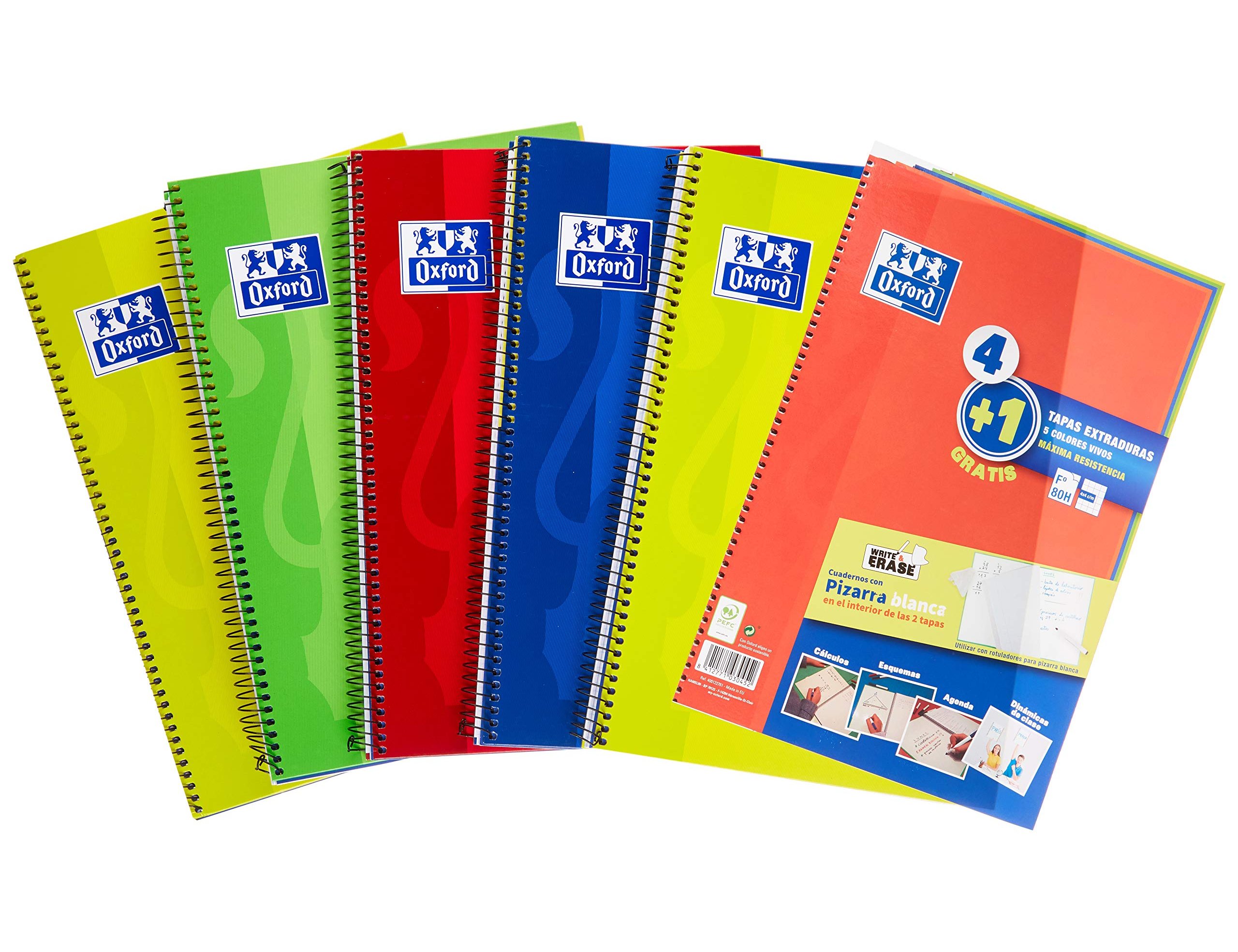 Caderno espiral oxford capa extradura folio 80 folhas quadricula 4 mm write&erase quadro pack 4+1 unidades cores vivas ( Imagem 4 de 4 ) - Preview