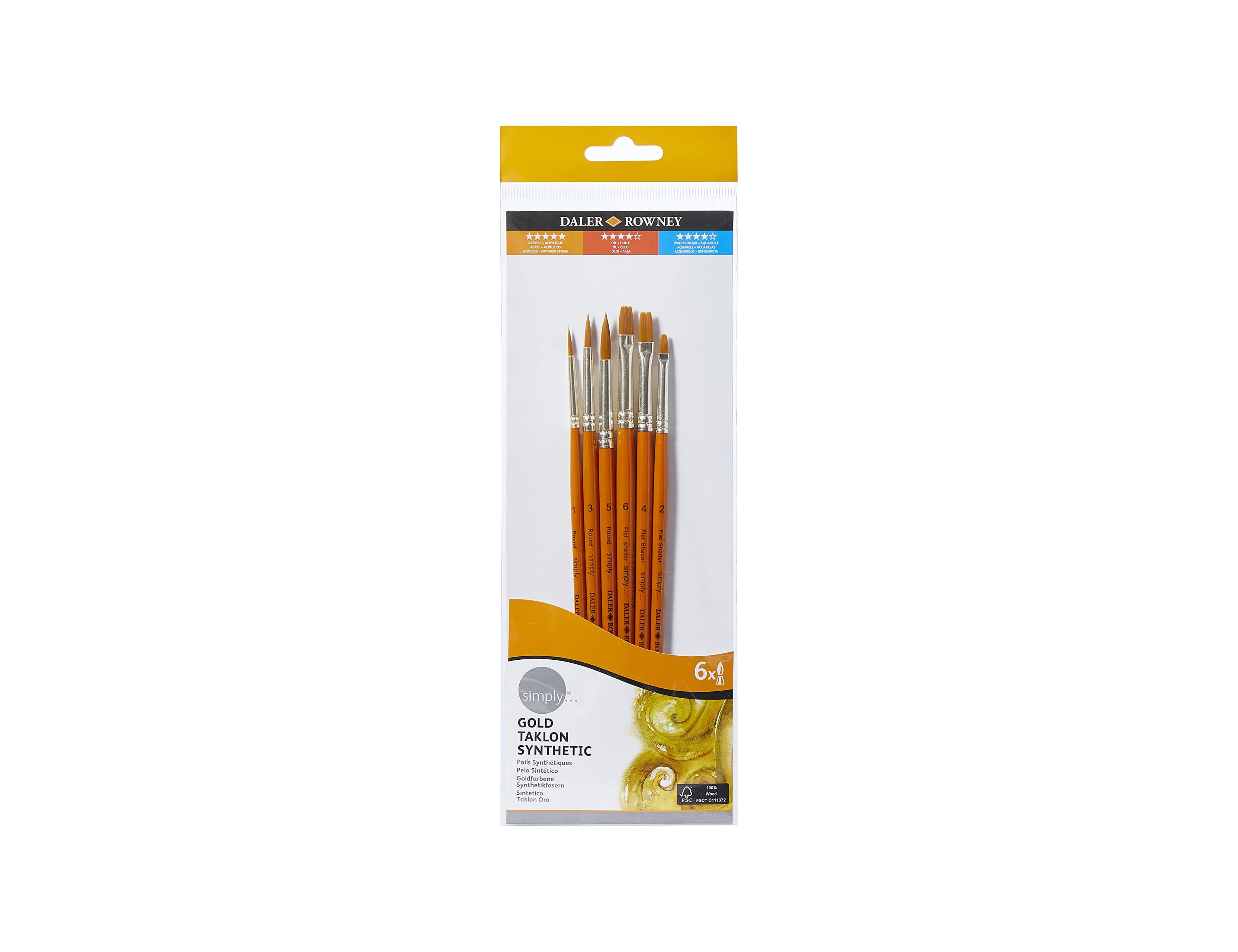 Pinceis daler rowney simply art cabo dourado blister de 6 unidades ( Imagem 3 de 3 ) - Preview