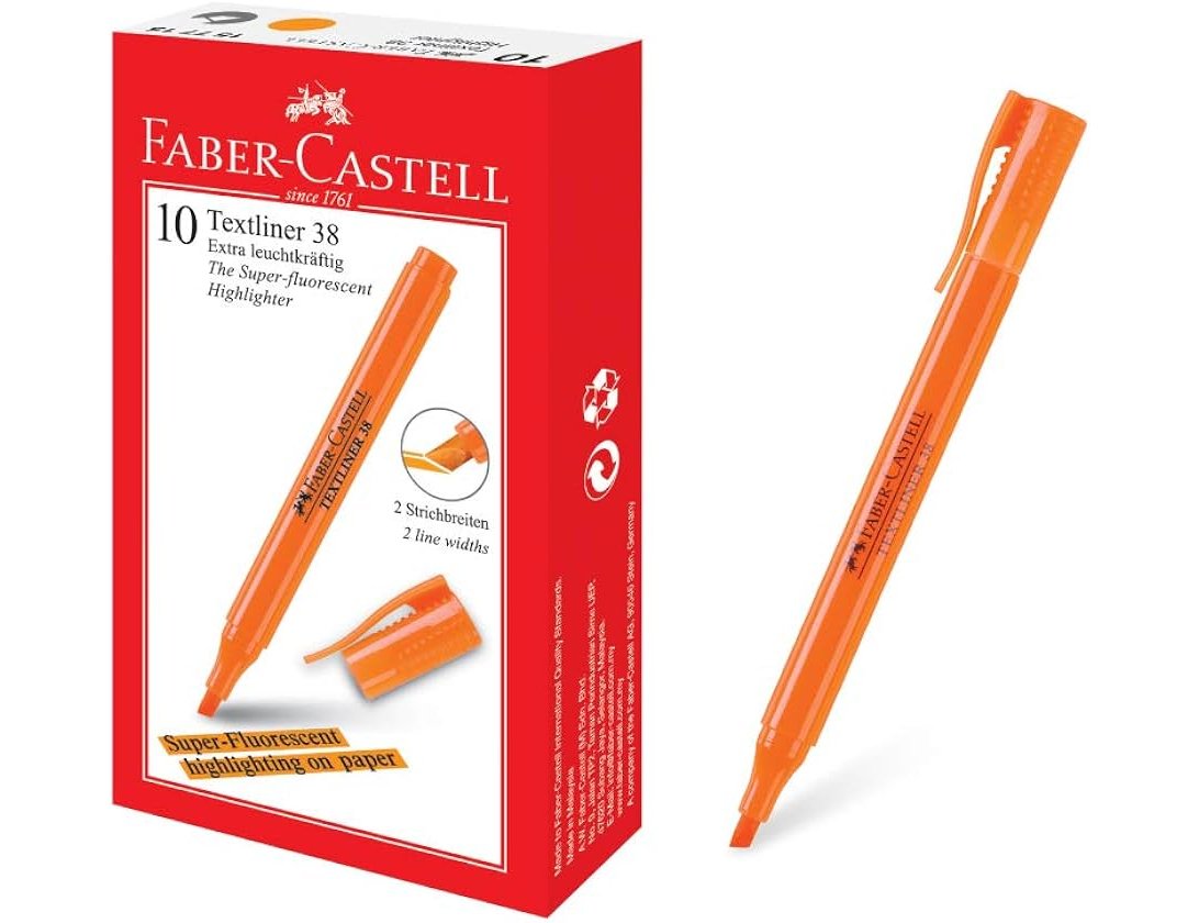 Marcador faber fluorescente textliner 38 laranja (10 unidades) ( Imagem 3 de 5 ) - Preview
