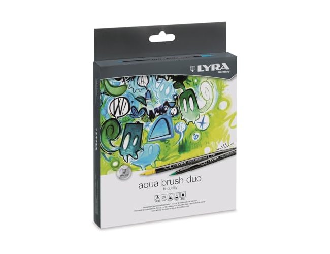 Marcador Lyra Aqua Brush Aguarelável Dupla Ponta Fina e Pincel Preto ( Imagem 3 de 6 ) - Preview
