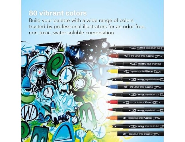 Marcador Lyra Aqua Brush Aguarelável Dupla Ponta Fina e Pincel Preto ( Imagem 4 de 6 ) - Preview