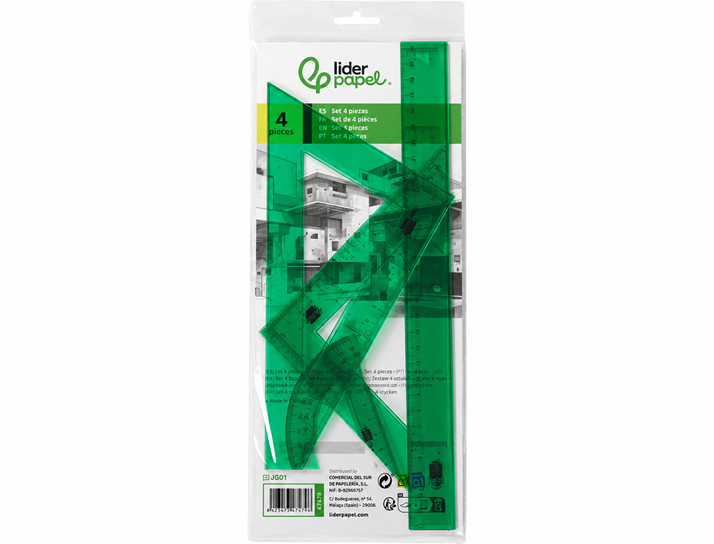 Conjunto esquadro e régua Liderpapel. Cor verde ( Imagem 3 de 9 ) - Preview