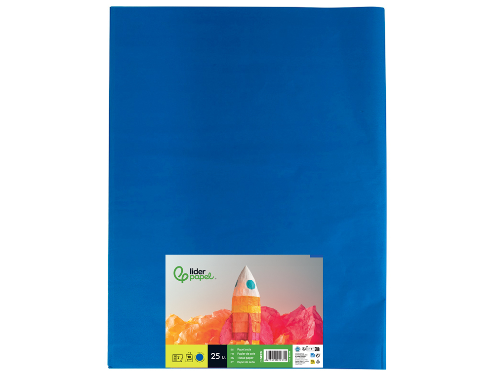 Papel seda liderpapel 52 x 76 cm 18 gr azul pack 25 folhas ( Imagem 3 de 7 ) - Preview