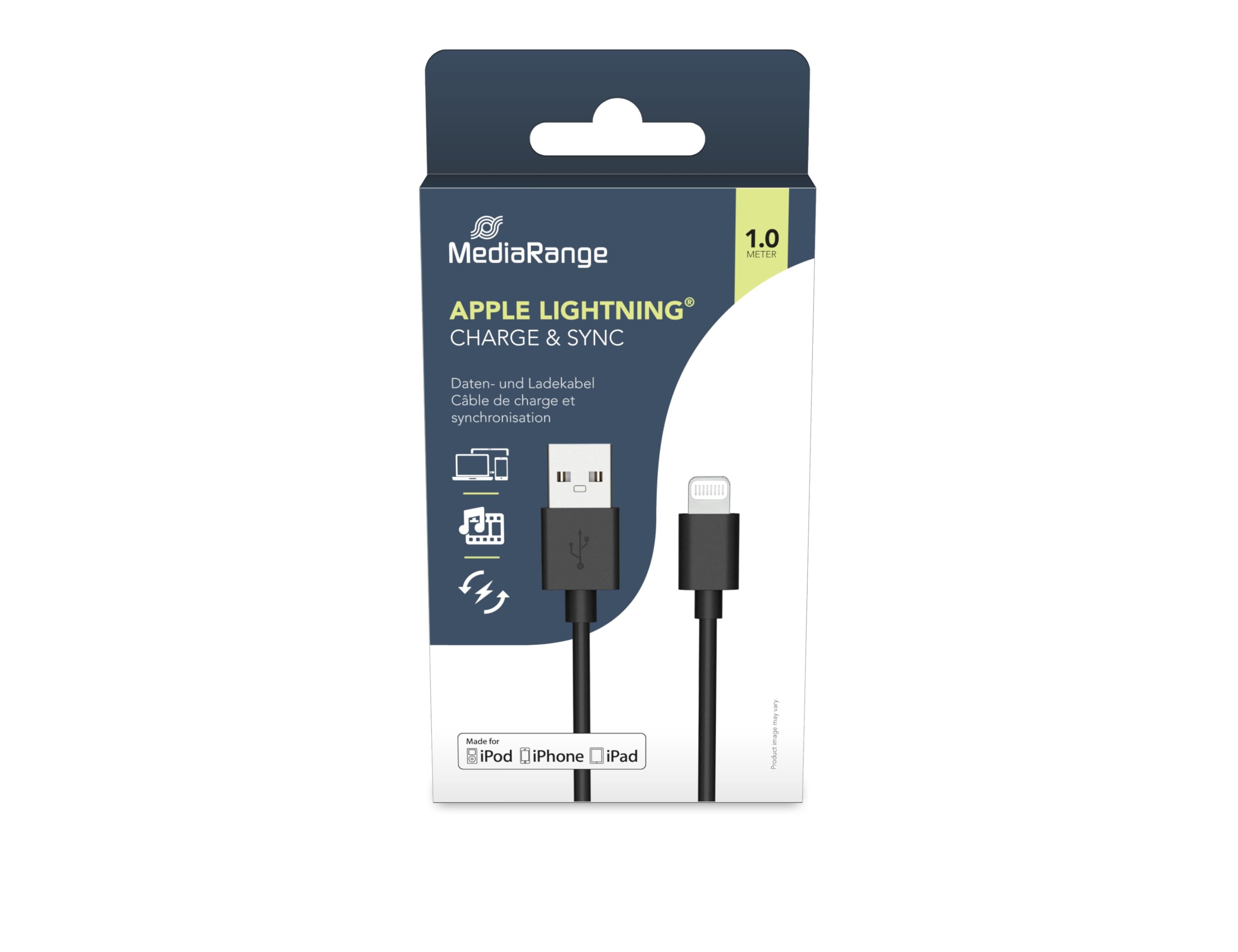 Cabo usb 2.0 a apple lightning mediarange usb 2.0 comprimento do cabo 1 mt preto ( Imagem 3 de 3 ) - Preview