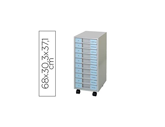Arquivador metalico clen 10 bandejas plastico de 5,5 cm de altura com rodas cor cinca claro 680x303x371 mm ( Imagem 4 de 4 ) - Preview