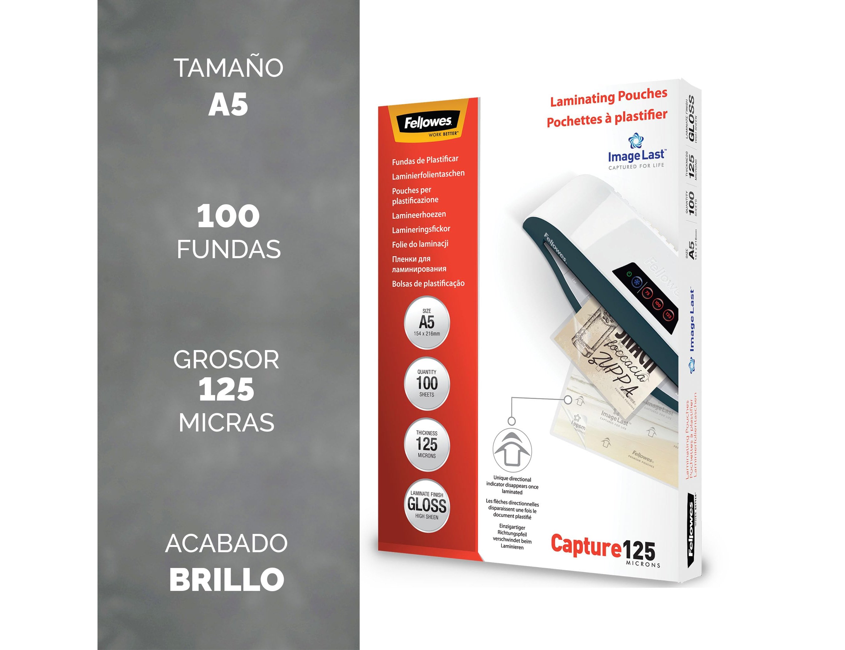 Bolsa de plastificar fellowes brilho din a5 125 microns pack 100 unidades ( Imagem 4 de 11 ) - Preview
