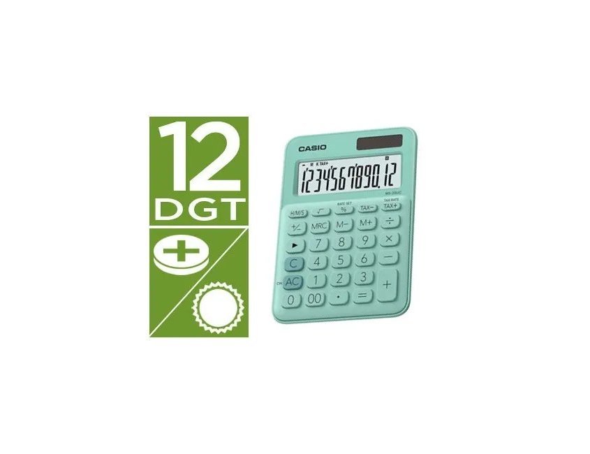 Calculadora casio ms-20uc-gn secretaria 12 digitos tax +/- cor verde ( Imagem 4 de 4 ) - Preview