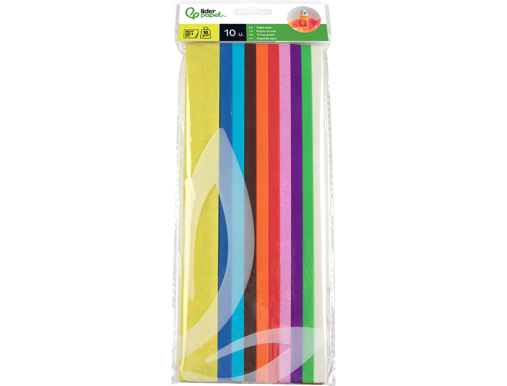 Papel Seda Liderpapel 52 x 76 cm 18 gr Pack 10 Folhas Cores Sortidas ( Imagem 3 de 11 ) - Preview