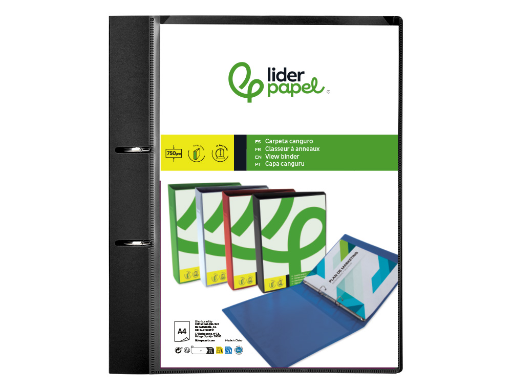 Carpeta liderpapel canguro 2 anillas 40 mm mixtas polipropileno din a4 negro opaco ( Imagem 4 de 23 ) - Preview