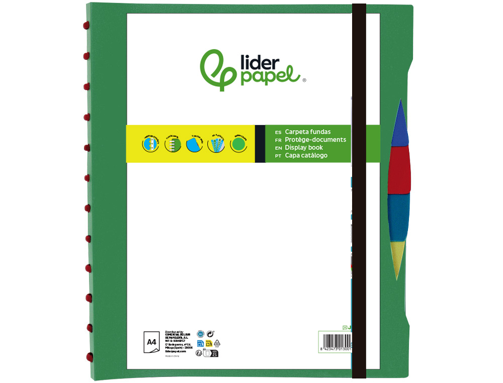 Pasta liderpapel a4 com 40 bolsas intercambiaveis 5 separadores envelope e elastico capa e lombada personalizavel verde ( Imagem 3 de 11 ) - Preview