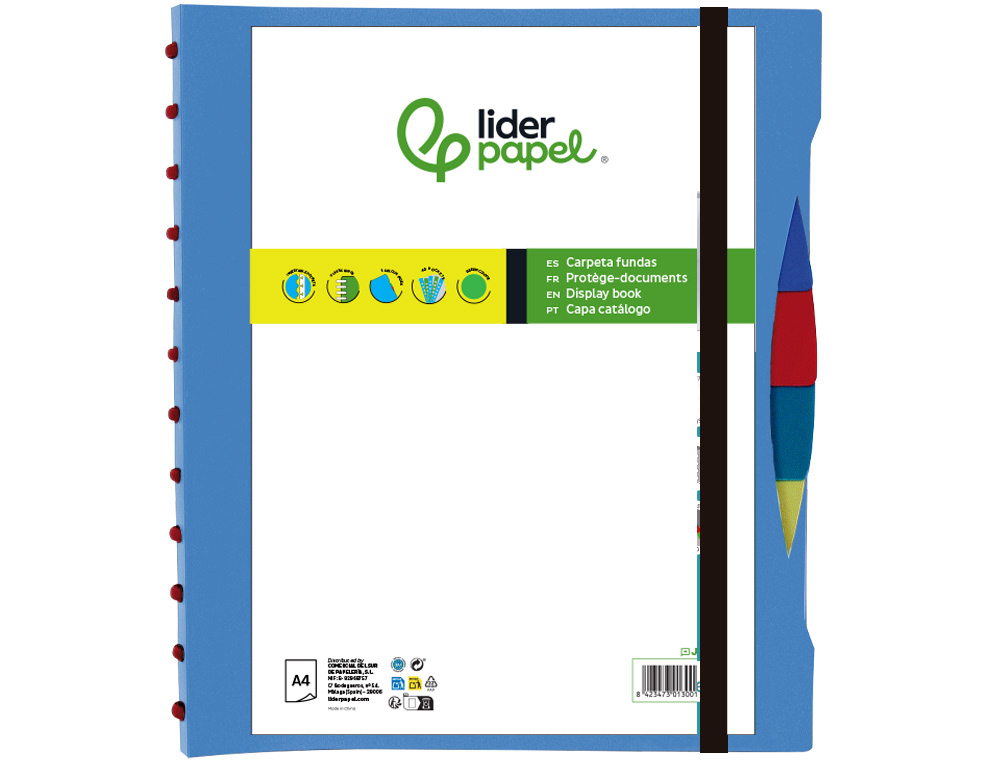 Pasta liderpapel a4 com 40 bolsas intercambiaveis 5 separadores envelope e elastico capa e lombada personalizavel azul t ( Imagem 3 de 11 ) - Preview