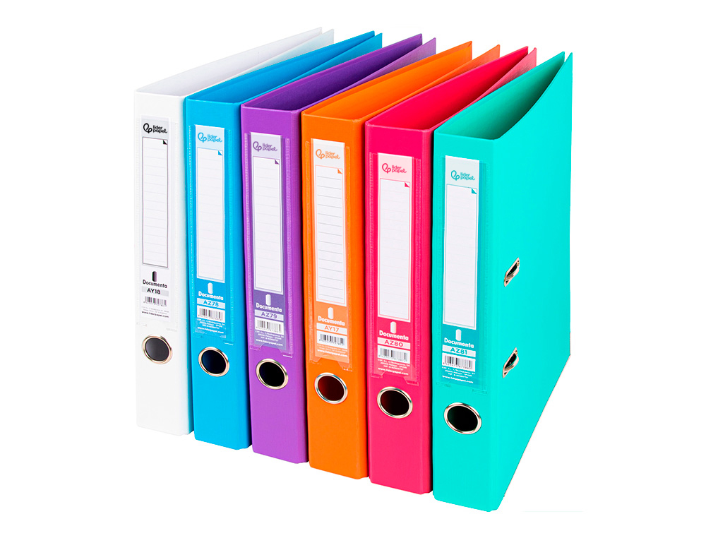 Pasta de arquivo de alavanca liderpapel documenta pvc din a4 lombada 52 mm cores sortidas trending branco, laranja, cele (6 unidades) ( Imagem 4 de 8 ) - Preview